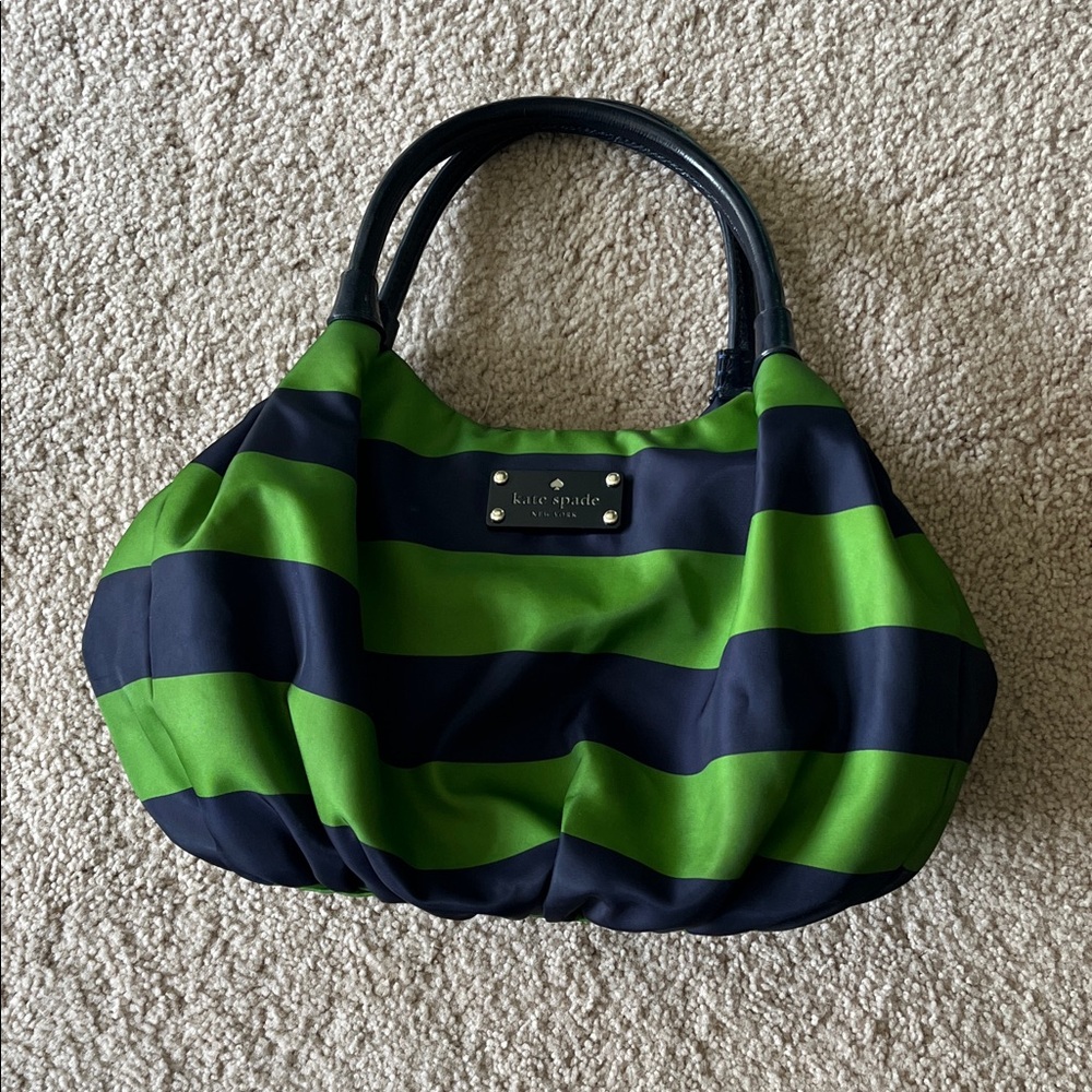 Kate Spade Bold Green and Navy Striped Shoulder Bag